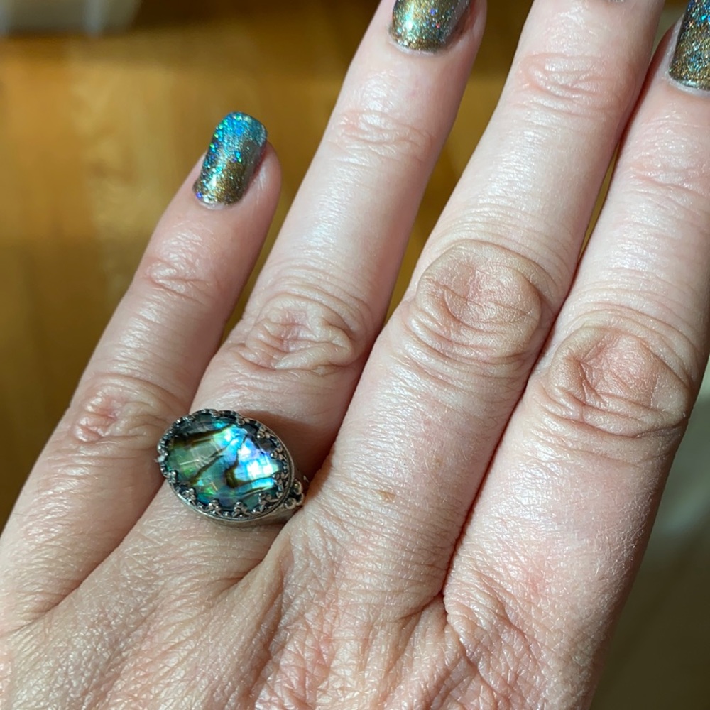 Sterling Silver Abalone Quartz Doublet Ring